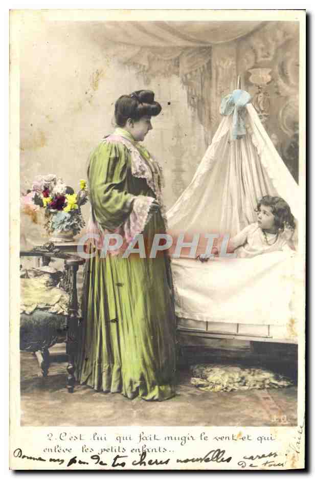 CPA Fantaisie Femme Enfant Le loup garou