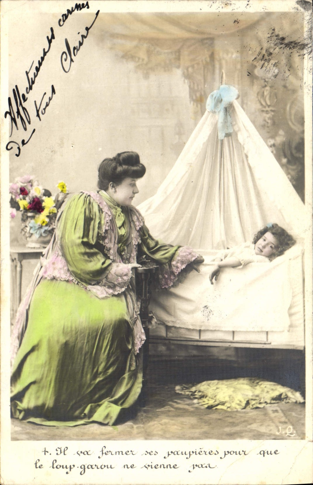 CPA Fantaisie Femme Enfant Le loup garou