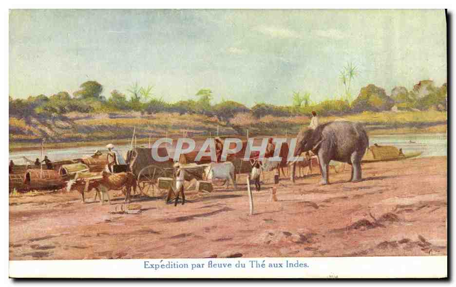 CPA Elephant Expedition par fleuve du the aux Indes