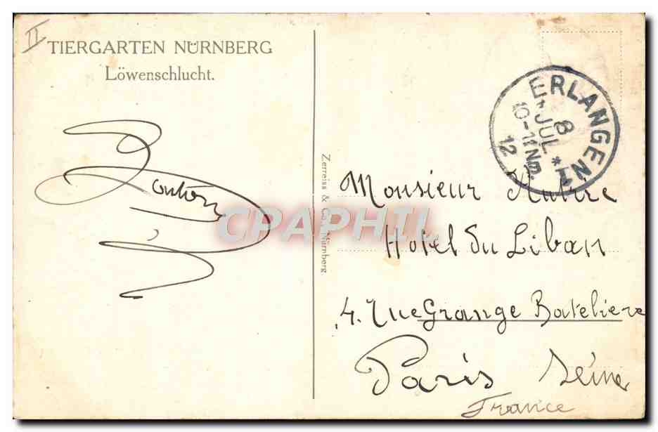 CPA Lions Tiergarten Nurnberg Lion — Rückseite