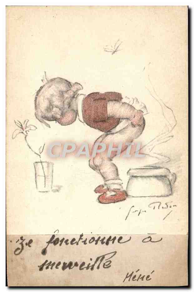 Enfant à la cuvette — dessin de Jules Pétin — éditeur Henri Chachoin