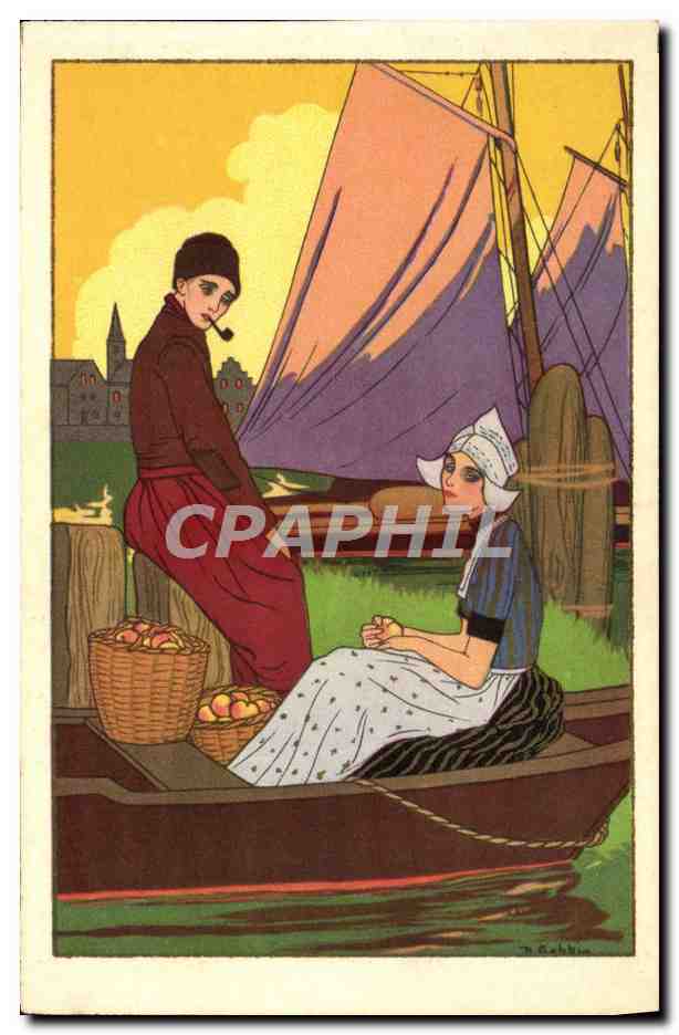 CPA Illustrateur Bateau Folklore Pays-Bas