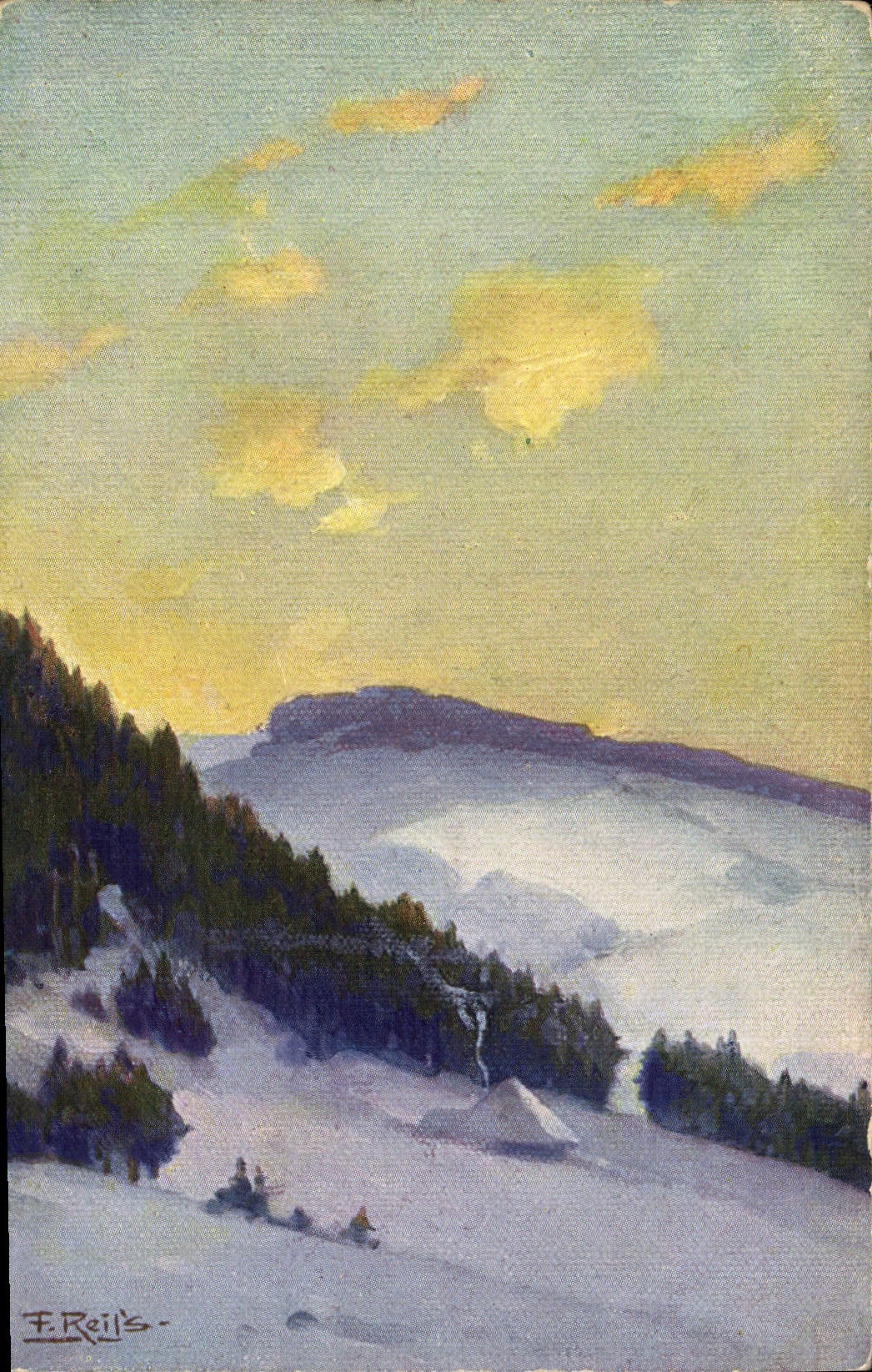 CPA Illustrateur Fr Reiss Wimter im Schwarzwald