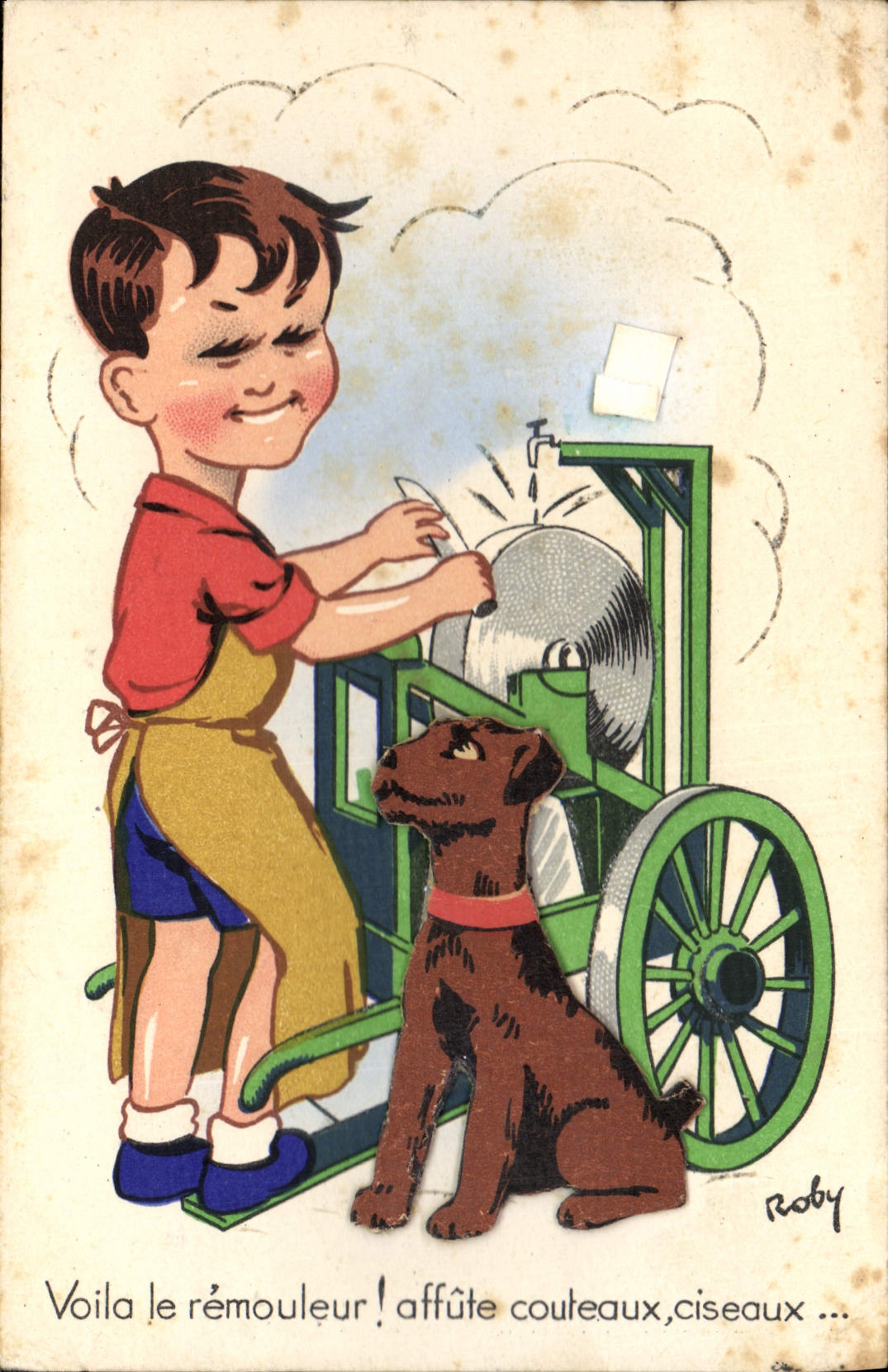 CPA Illustrateur Enfant chien (en relief)