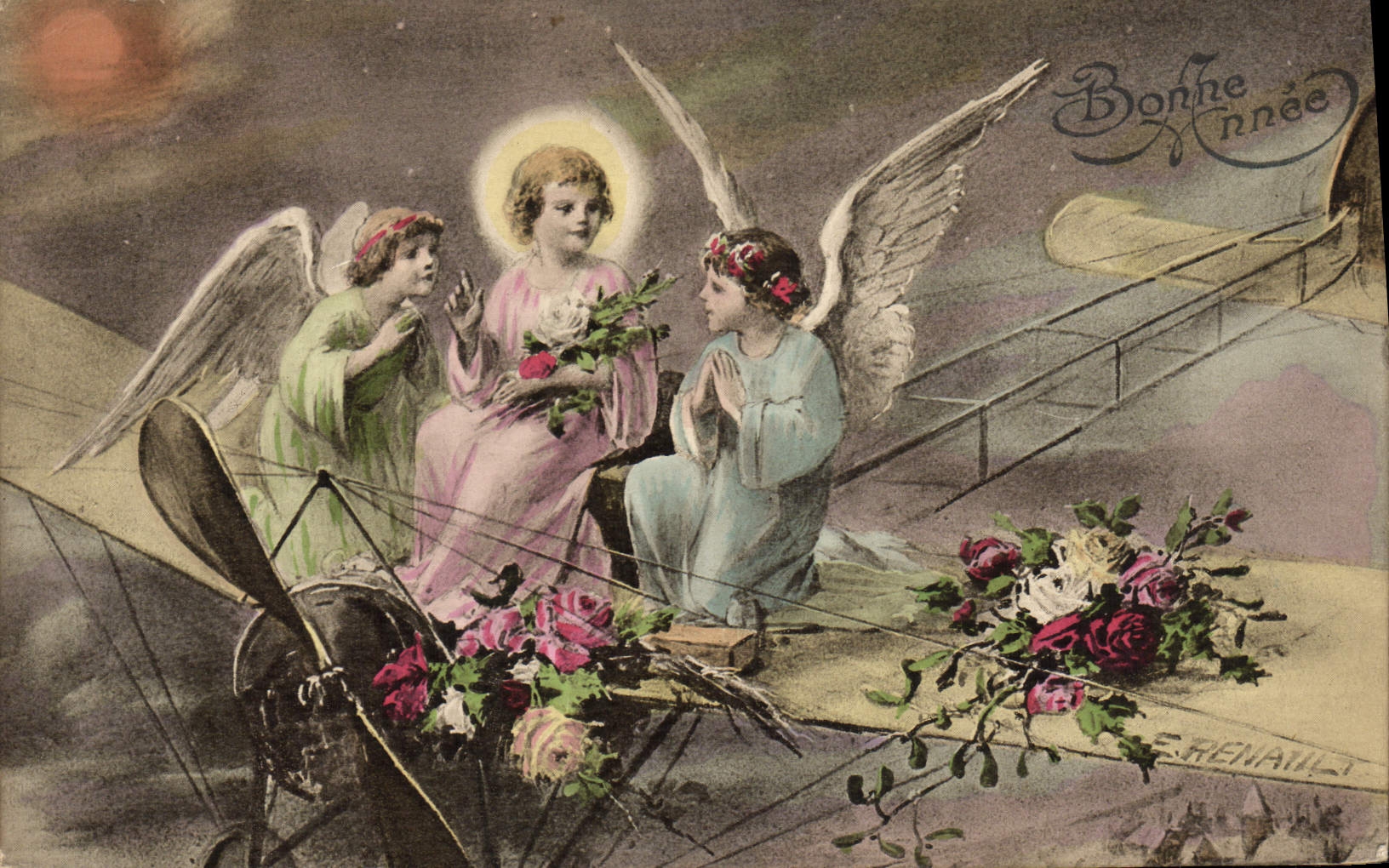 CPA Illustrateur Anges Ange Avion