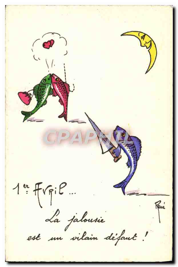 CPA Illustrateur Chats Rene Poissons lune 1er Avril