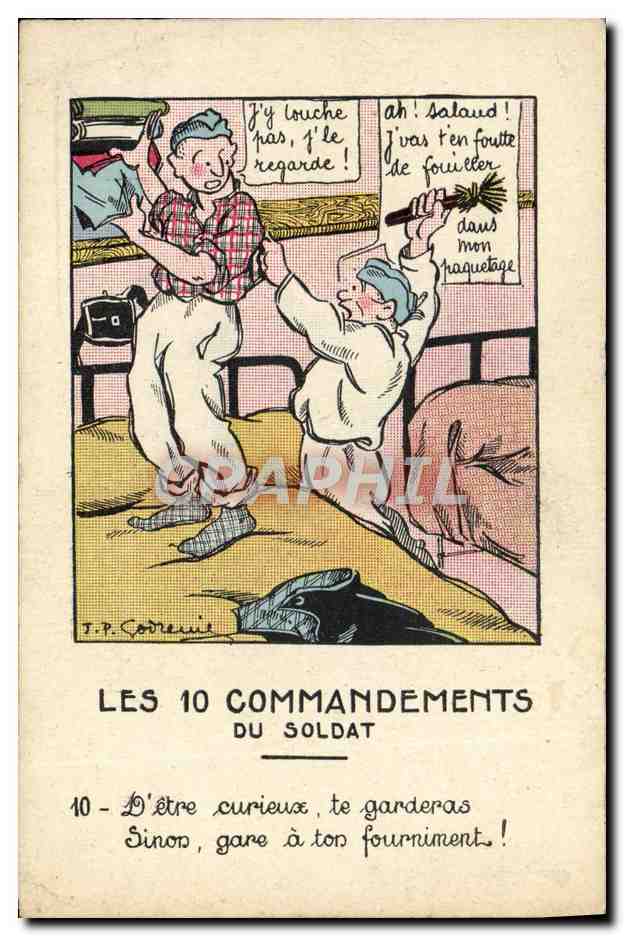 CPA Fantaisie Militaria Les 10 commandements du soldat Curieux