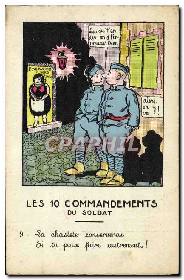 CPA Fantaisie Militaria Les 10 commandements du soldat Chastete