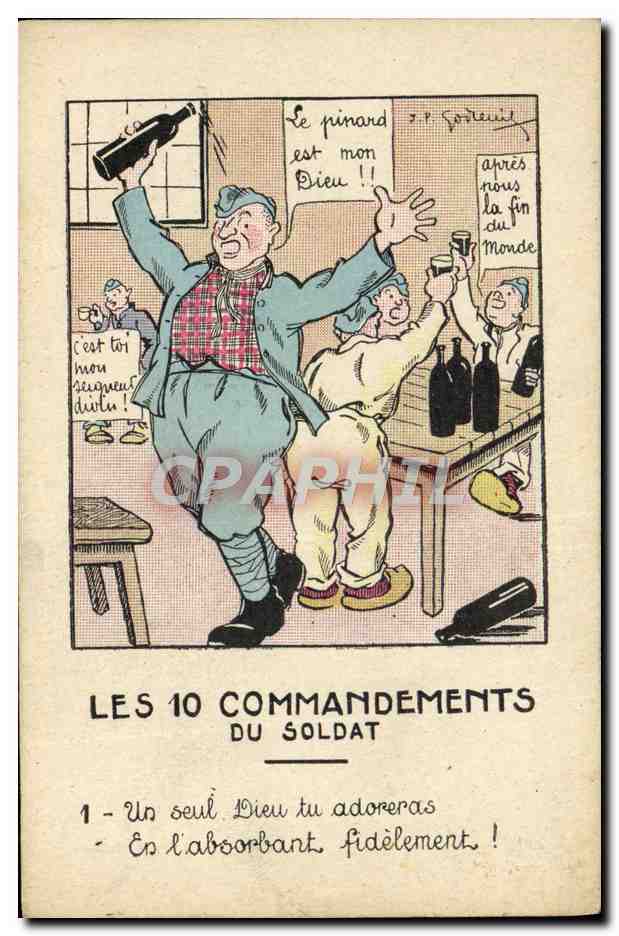 CPA Fantaisie Militaria Les 10 commandements du soldat Un seul Dieu tu adoreras