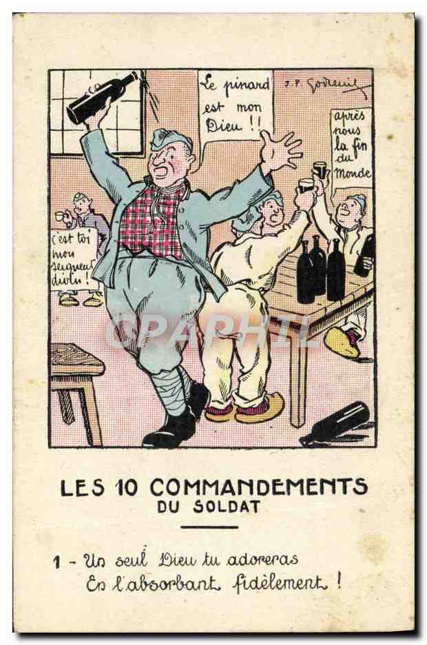 CPA Fantaisie Militaria Les 10 commandements du soldat Un seul Dieu tu adoreras