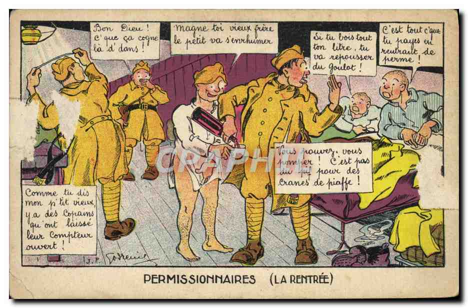 CPA Fantaisie Militaria Permissionnaires la rentrée