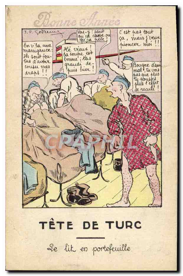 CPA Fantaisie Militaria Tete de Turc Le lit en portefeuille