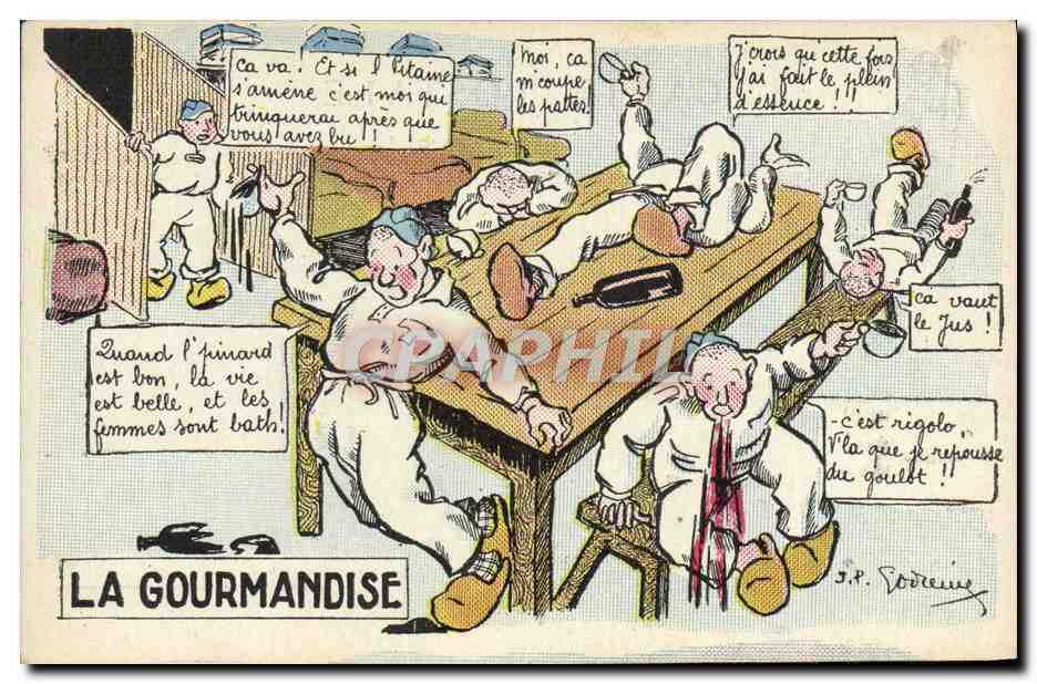 La Gourmandise — Série de caricatures de J.P. Vodéreine — Éditeur non visible