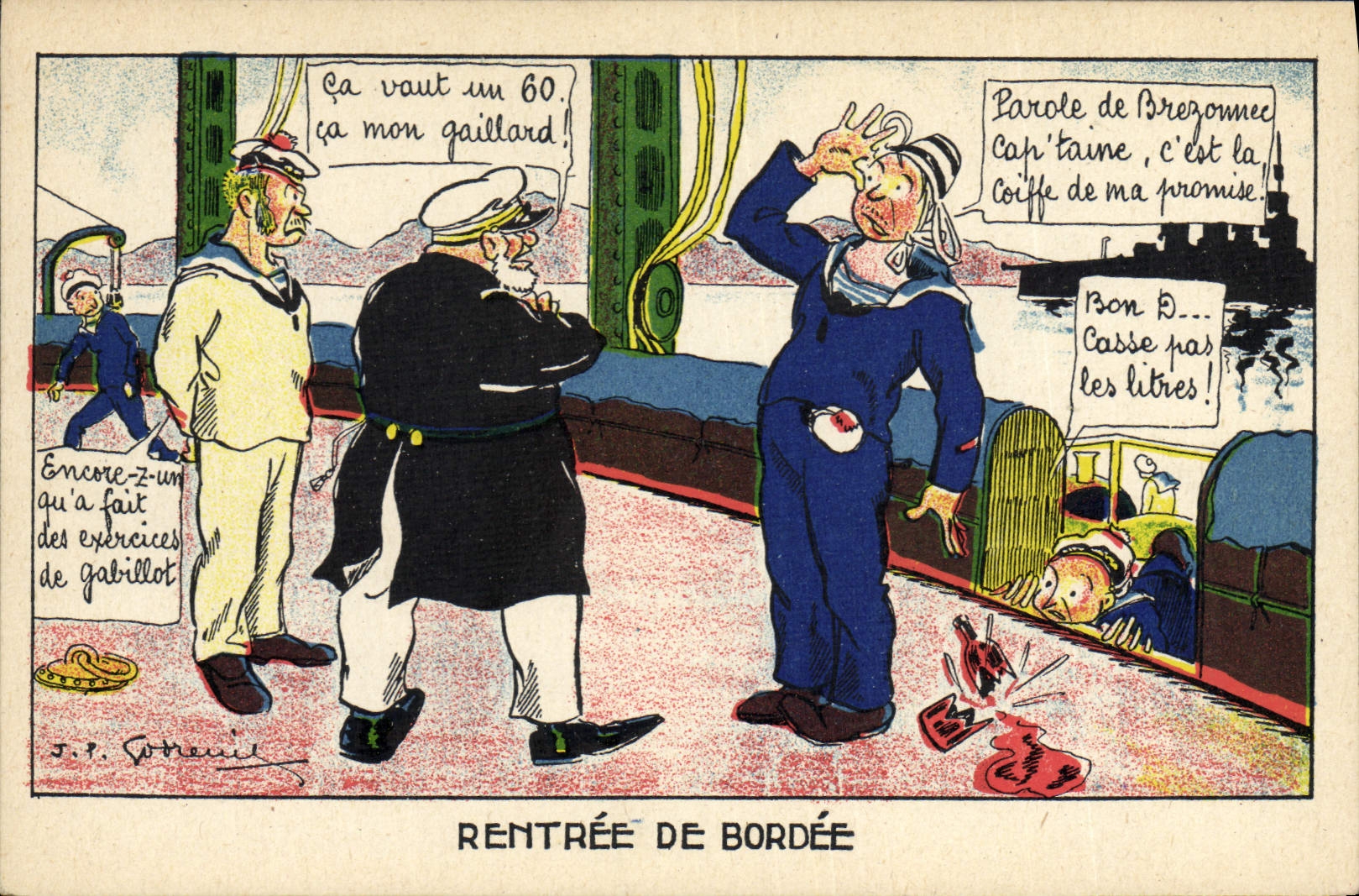 CPA Fantaisie Militaria Rentree de bordee Bateau Marins