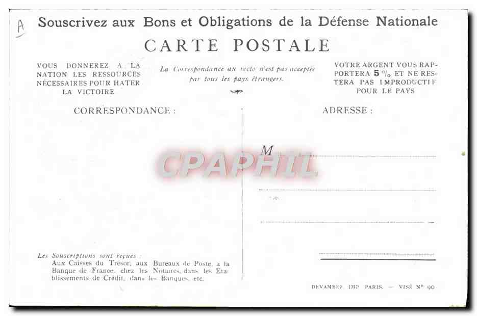 CPA Fantaisie Militaria Bons Defense Nationale — Rückseite