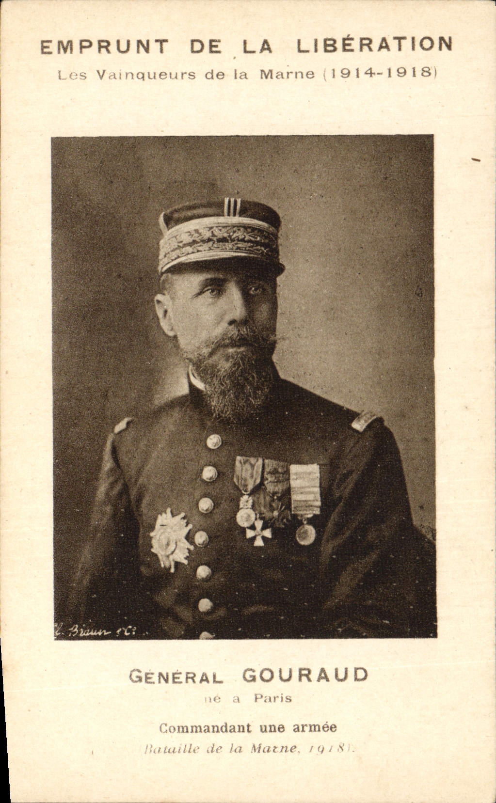CPA Fantaisie Militaria Emprunt de la Liberation Vainqueurs de la Marne General Gouraud