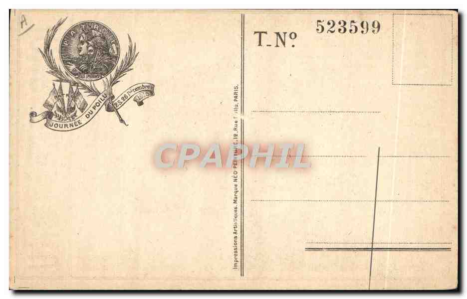 CPA Fantaisie Militaria Journee du Poilu 25 et 26 decembre1915 — Rückseite