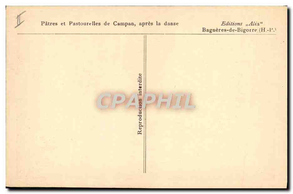 CPA Folklore Patres et pastourelles de Campan apres la danse  — Verso
