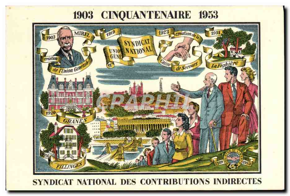 CPA 1903 Cinquantenaire 1953 Syndicat National des Contributions indirectes