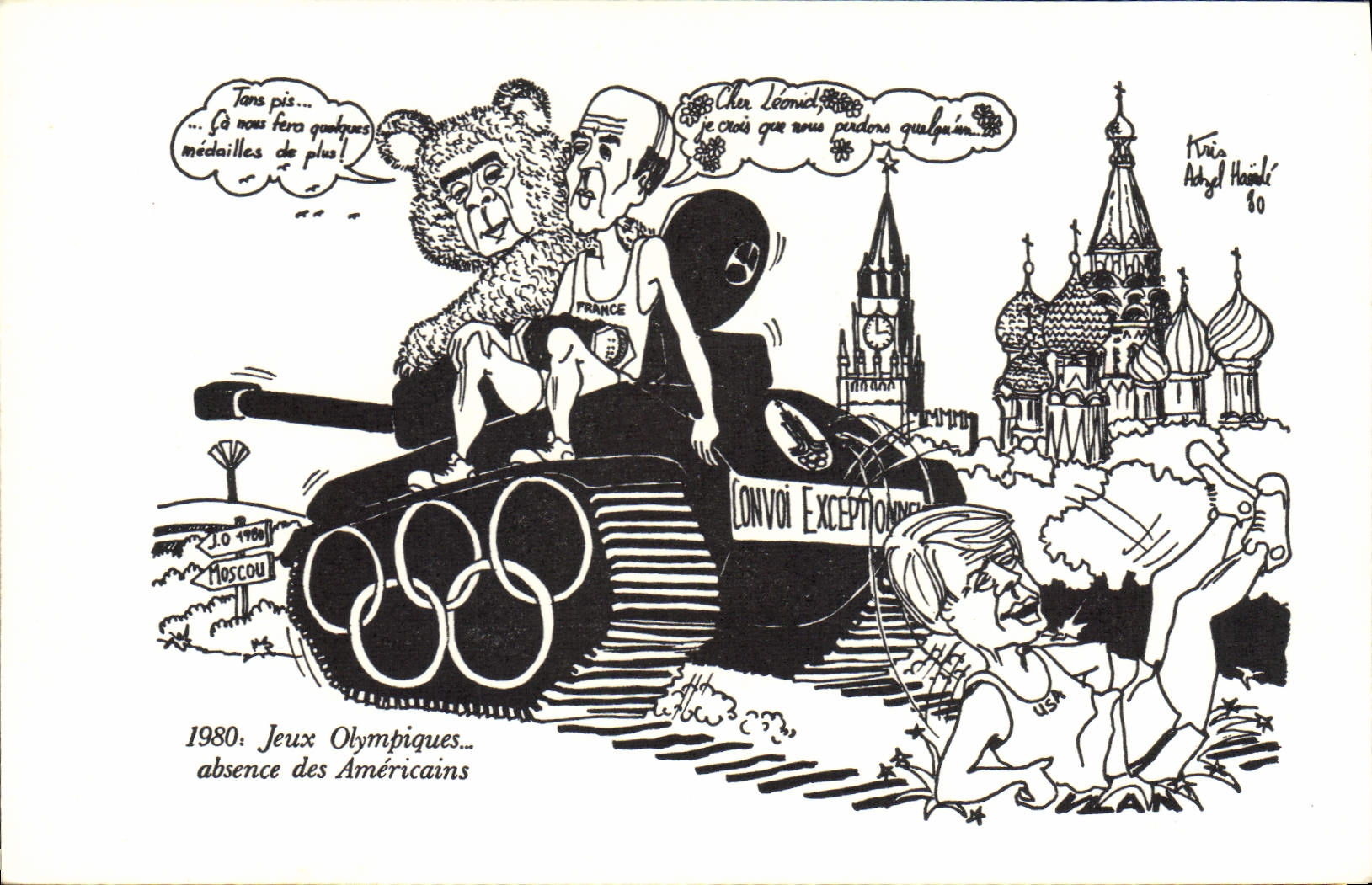 CPM 1980 Jeux Olympiques absence des americains Tank Char d'assaut Ours 