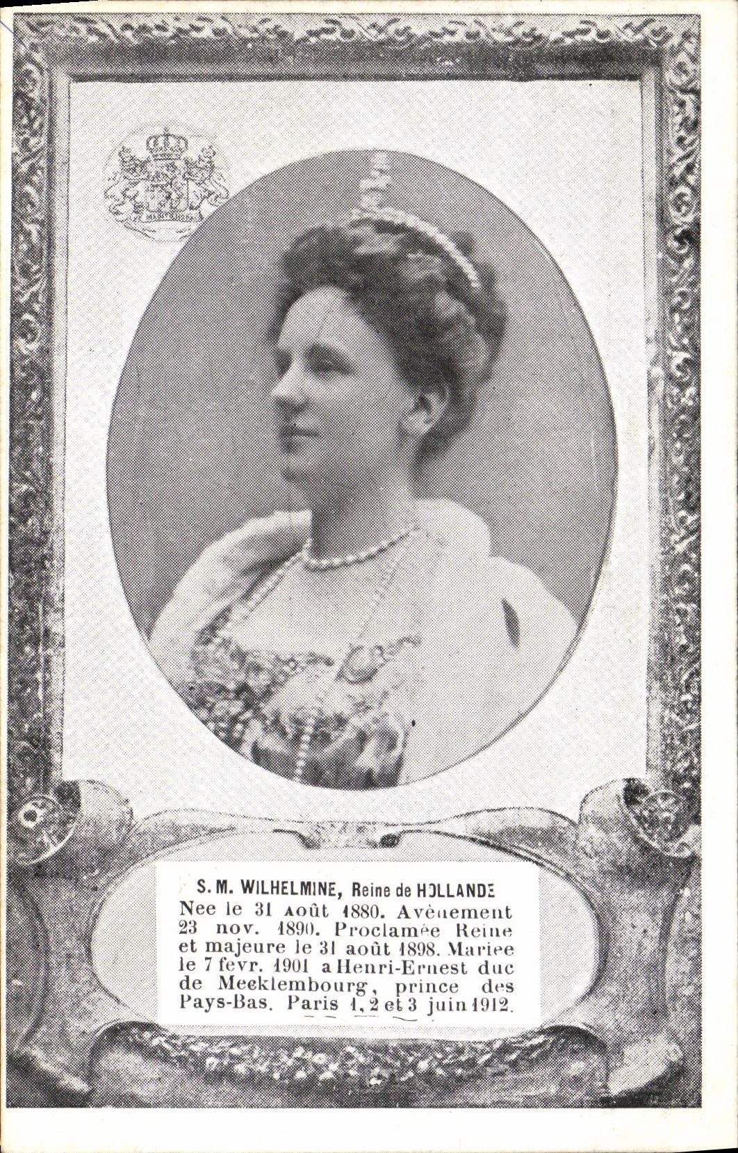 S.M. Wilhelmine, Reine de Hollande — Portrait officiel — A.M.L. Paris