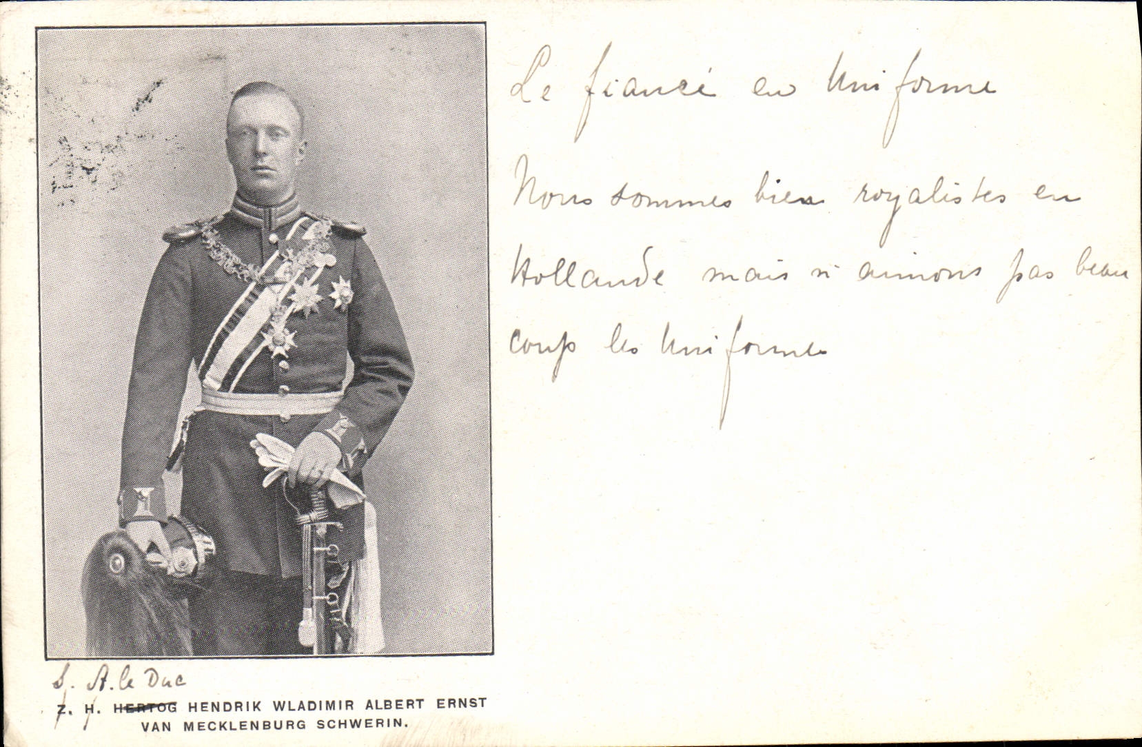 Hertog Hendrik Wladimir Albert Ernst van Mecklenburg-Schwerin — en uniforme — Z. H. HERTOG HENDRIK WLADIMIR ALBERT ERNST VAN MECKLENBURG SCHWERIN.
