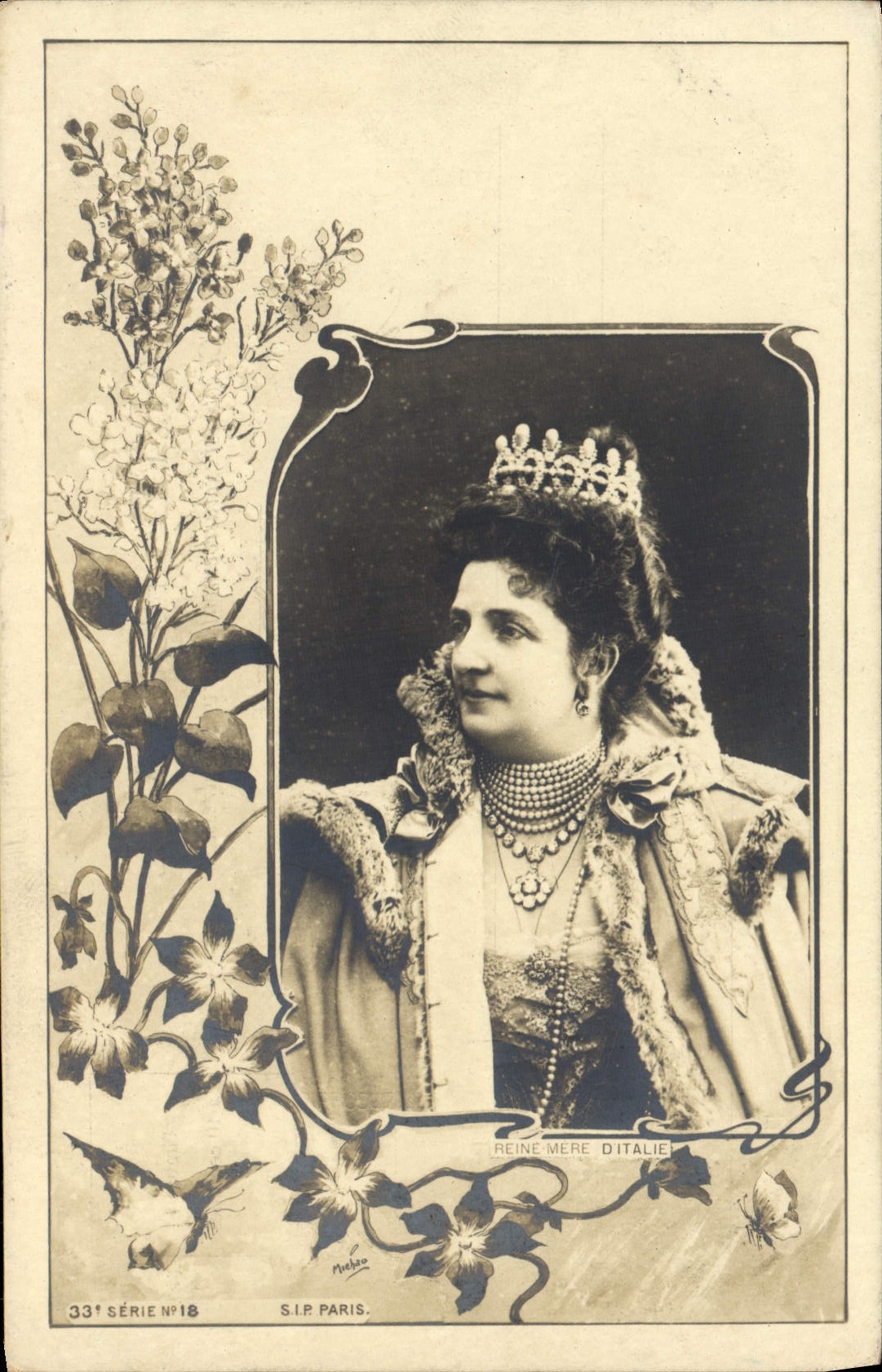 Reine Mère d'Italie — portrait en costume royal avec couronne — S.I.P. PARIS, 33e Série N°18