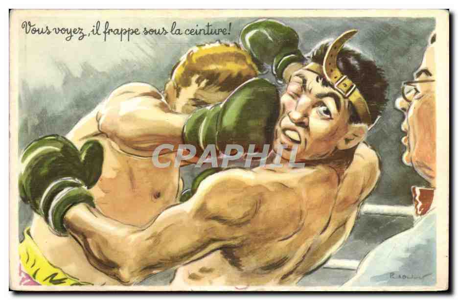 Boxe — Combat caricatural — Photocrom, n° 989
