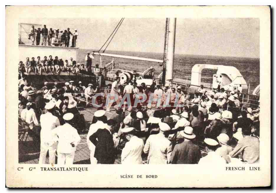 CPA Boxe Cie Gle Transatlantique Scene de bord French Line