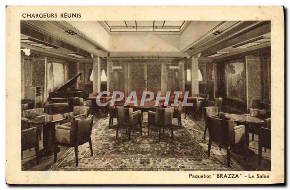 CPA Bateau Chargeurs Reunis Paquebot Brazza Le salon 