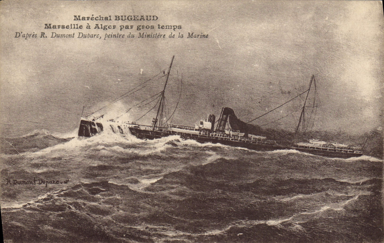 CPA Bateau Marechal Bugeaud Marseille a Alger par gros temps 