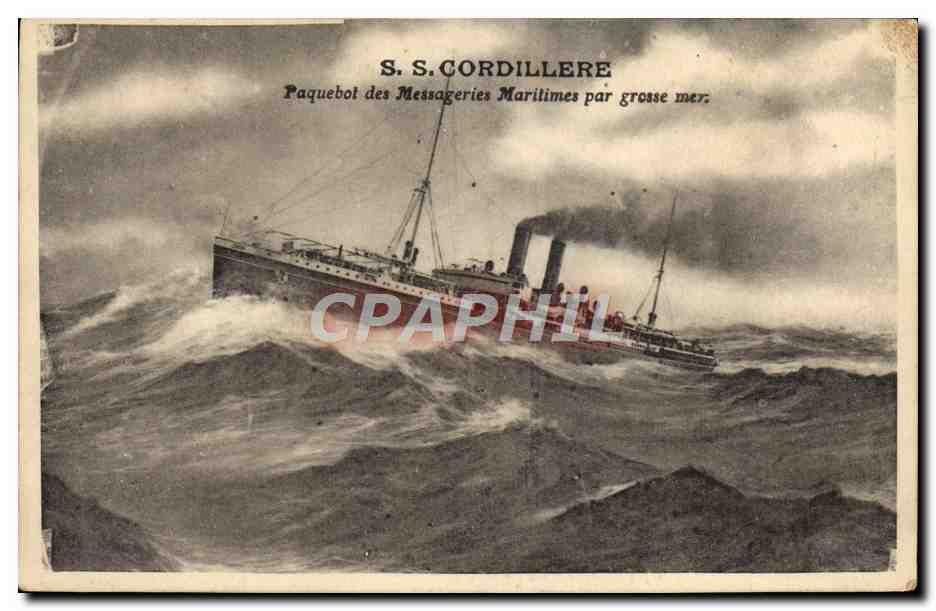 S.S. CORDILLERE — Paquebot des Messageries Maritimes par grosse mer — éditeur non visible