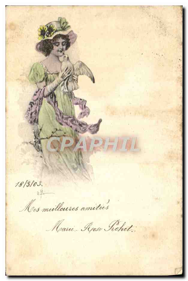 CPA Fantaisie Illustrateur Femme Colombe 