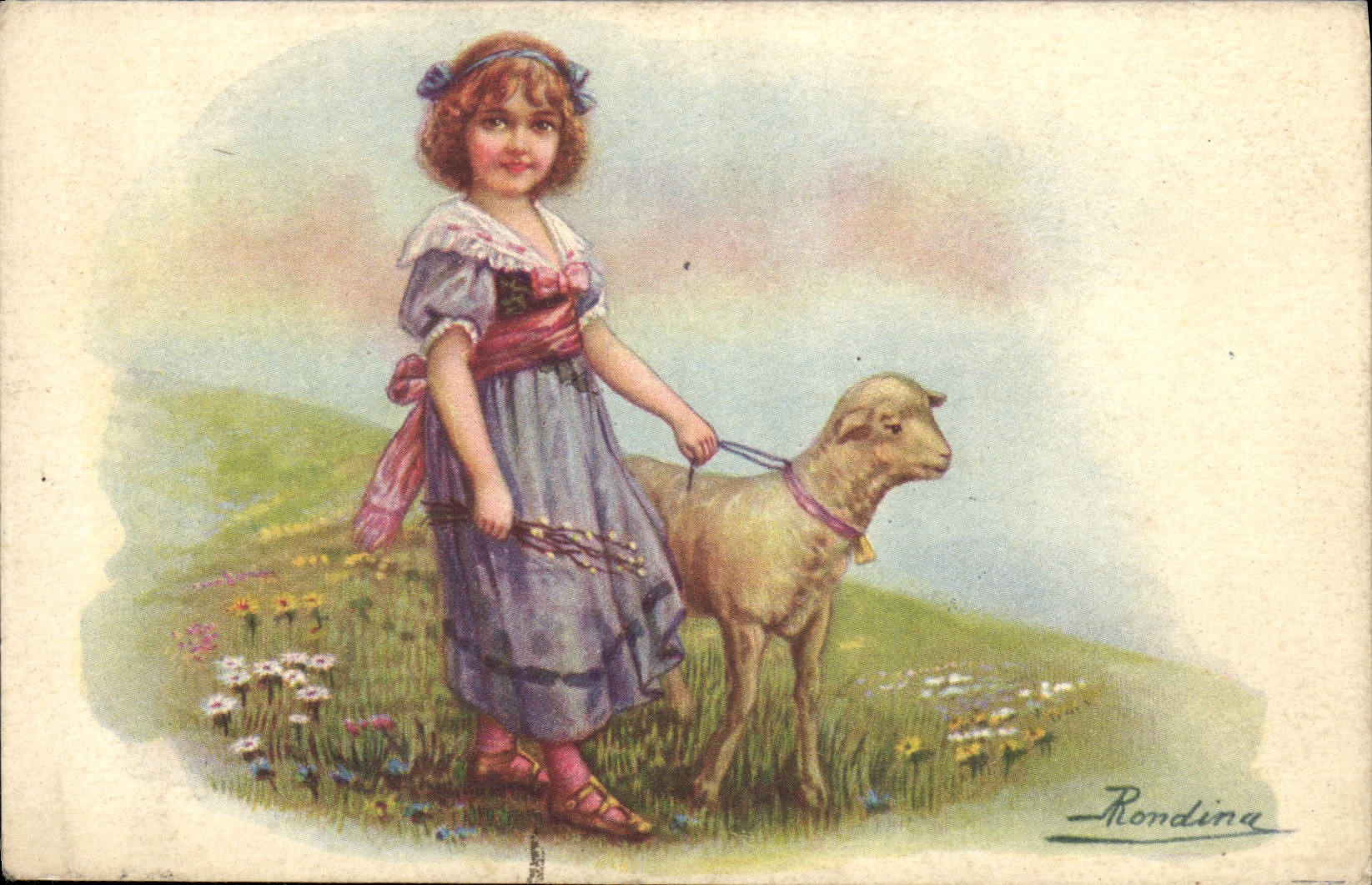 CPA Fantaisie Illustrateur Enfant Agneau