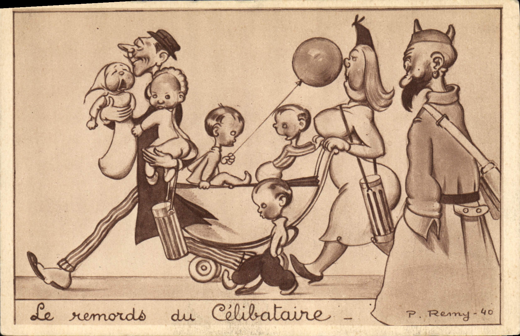 CPA Fantaisie Illustrateur Le remords du celibataire Enfants Remy