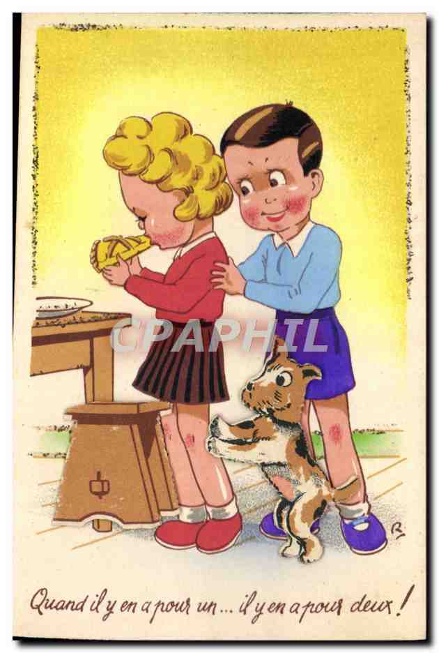 CPA Fantaisie Illustrateur Enfant Chien