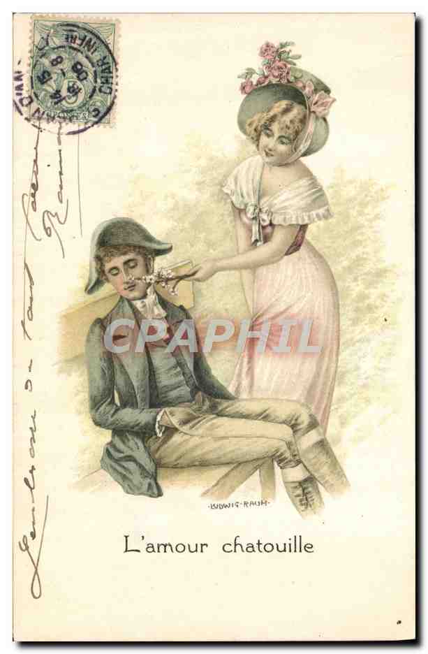 CPA Fantaisie Illustrateur Femme L'amour chatouille