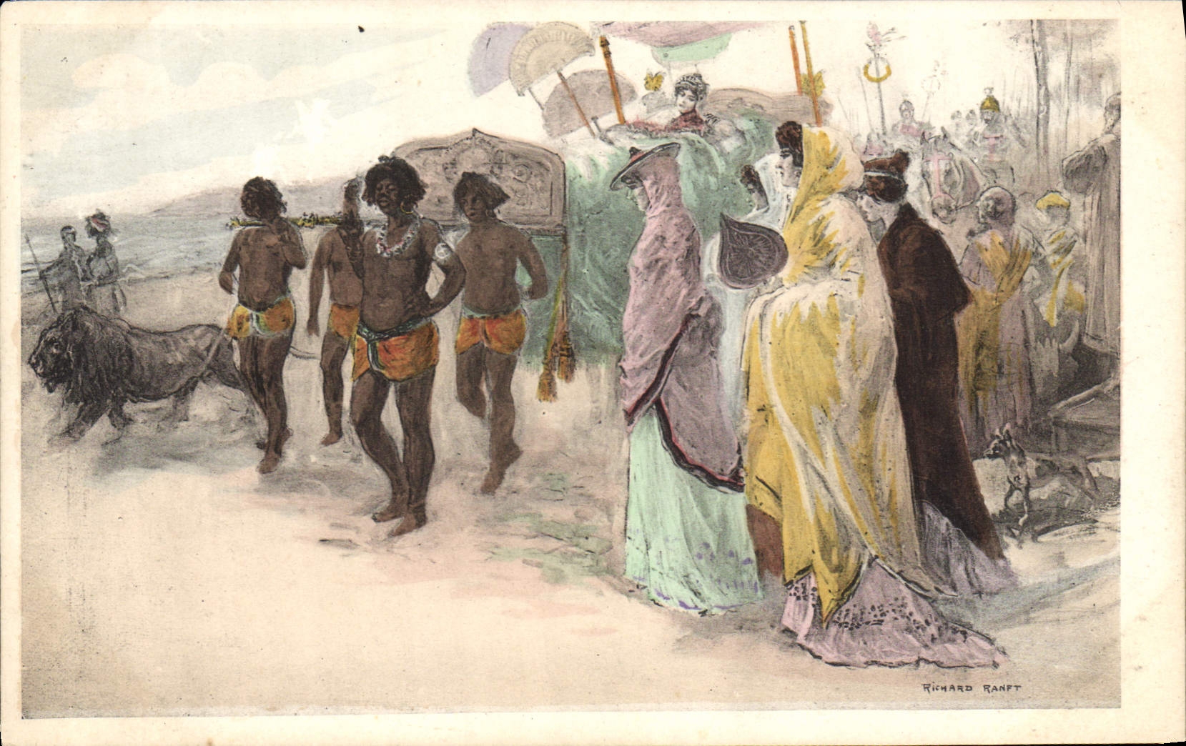CPA Fantaisie Illustrateur Lion Esclaves Rome 