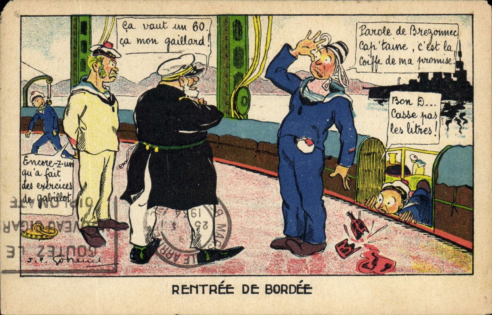 Rentrée de bordée — caricature de marins — éditeur non visible