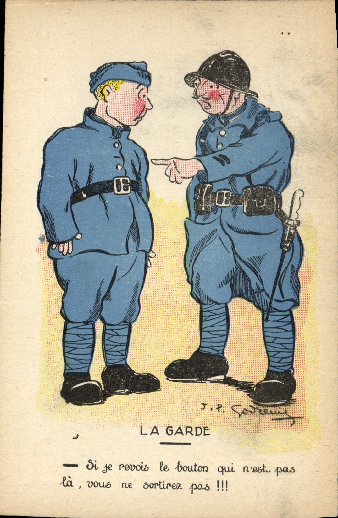 La Garde — caricature de J.P. Godenne — éditée par Garde & Vos!