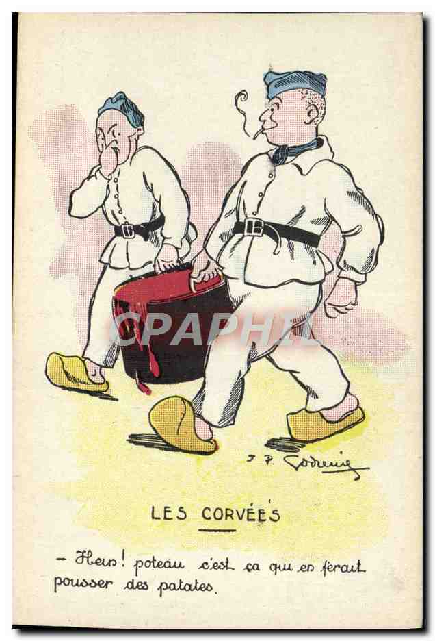 Les Corvées — caricature de P. Codenie — éditeur Garde & Vosi