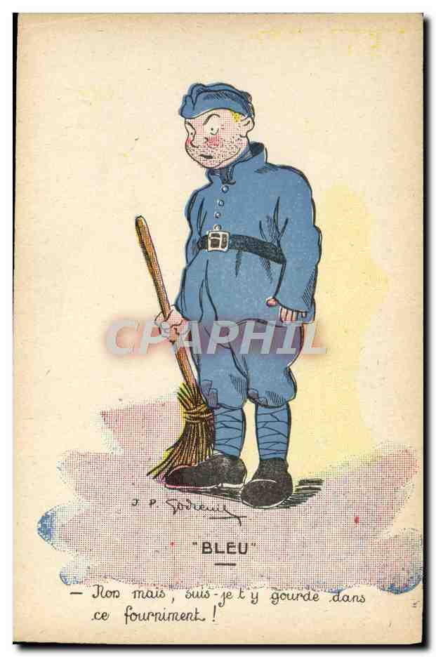 Soldat bleu — caricature humoristique — J.P. Godineau, n° 102 - Recto