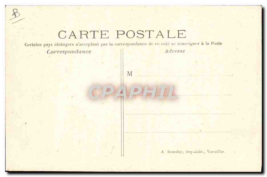 S.M. Alphonse XIII à Versailles — Entrée du Cortège à Trianon — A. Bourdier, imp.édit., Versailles — Verso
