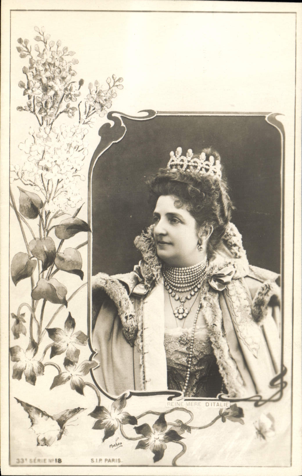 Reine Mère d'Italie — portrait en costume royal avec couronne — S.I.P. Paris, 33e série n°18