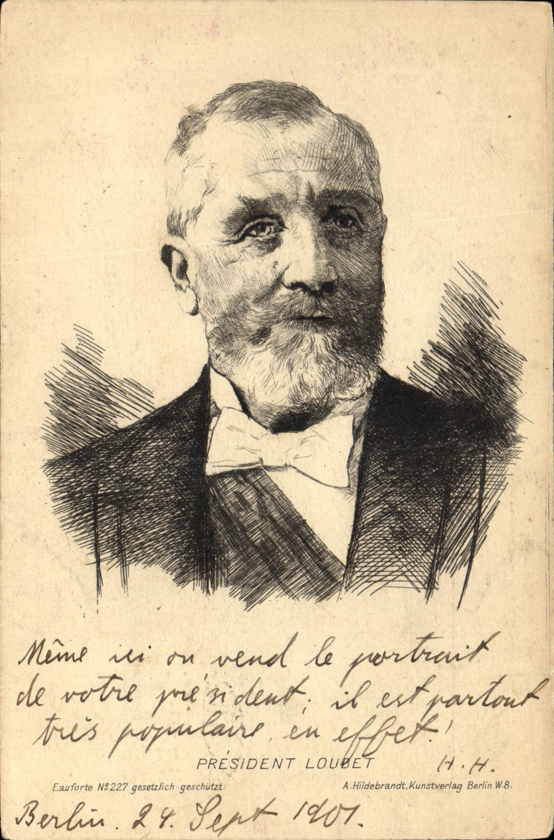 Präsident Loubet — Kupferstich — A. Hildebrandt, Kunstverlag Berlin W.B. Nr. 227