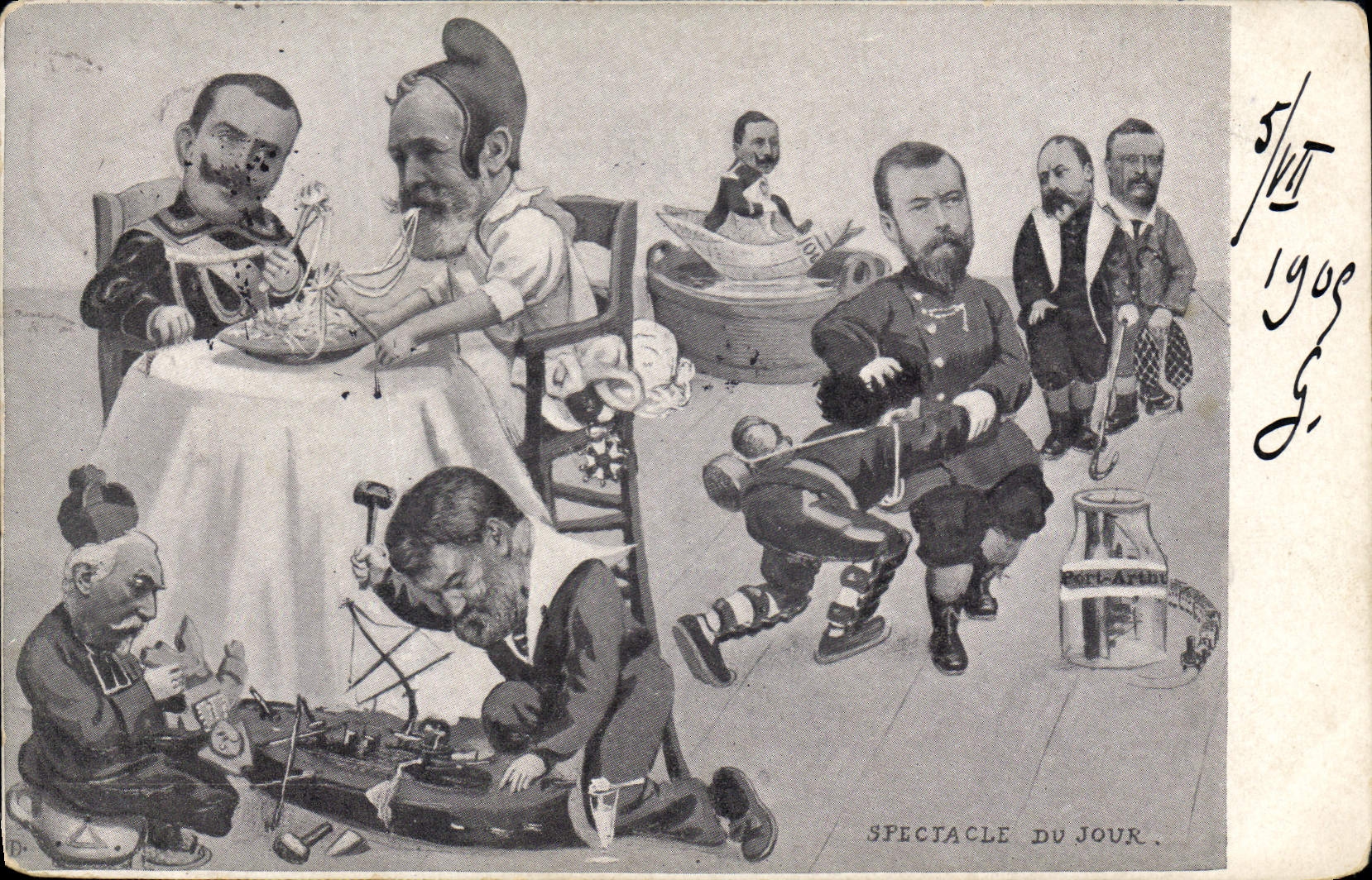 Spectacle du Jour — caricatures politiques — éditeur non visible