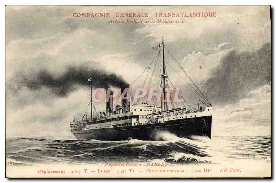 Paquebot « Charles-Roux » — Compagnie Générale Transatlantique — Services Postaux de la Méditerranée