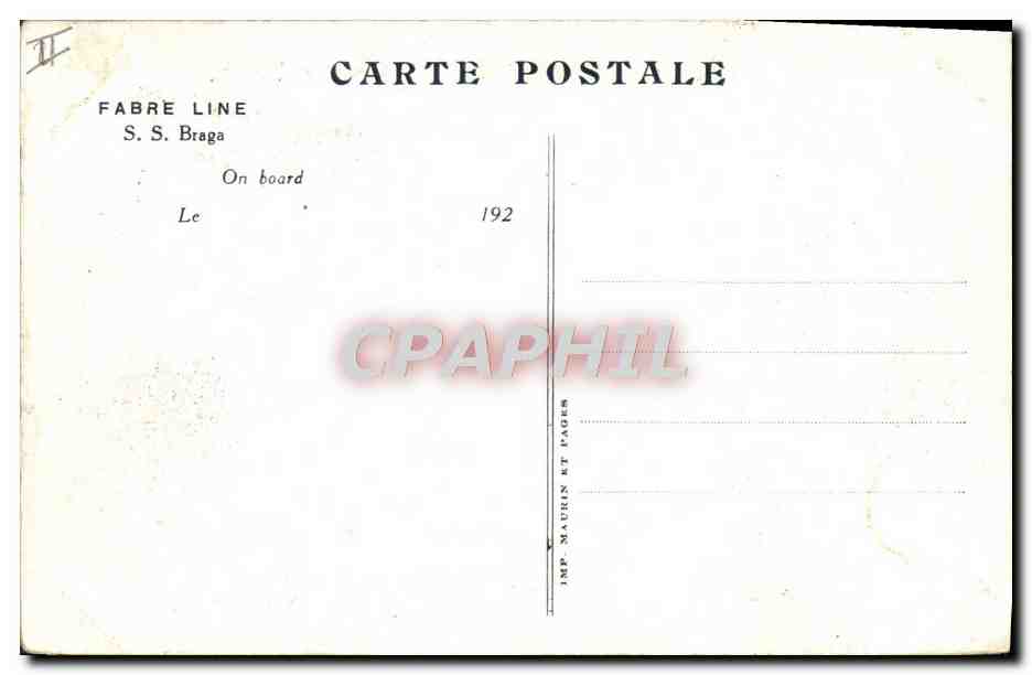 S.S. Braga — Navire de la ligne Fabrè — Imp. Maurin et Fages — Verso