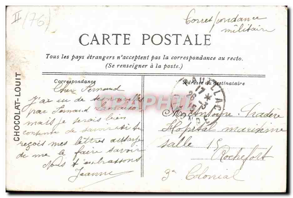 Dieppe — Départ du 'Brighton' — Édité pour le Chocolat-Louit — Verso