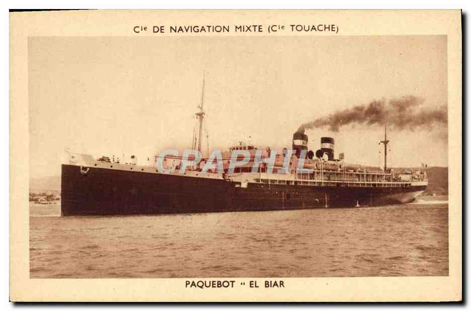 Paquebot "El Biar" — Cie de Navigation Mixte (Cie Touache) — Hélio Audry, Marseille